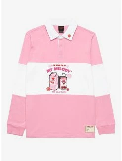 Anime Sanrio My Melody Strawberry Milk Embroidered Rugby Shirt - BoxLunch Exclusive