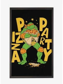 Cartoons Teenage Mutant Ninja Turtles Michelangelo Pizza Party Framed Poster