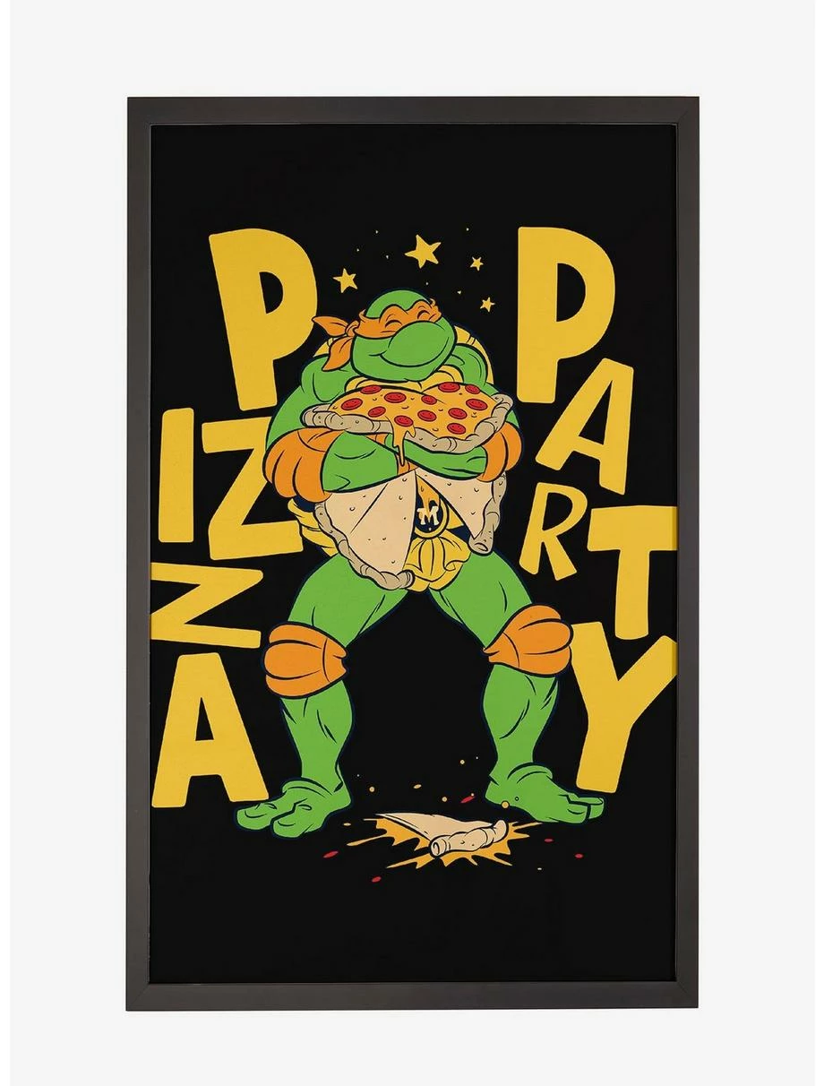 Cartoons Teenage Mutant Ninja Turtles Michelangelo Pizza Party Framed Poster 3 Cartoons Teenage Mutant Ninja Turtles Michelangelo Pizza Party Framed Poster