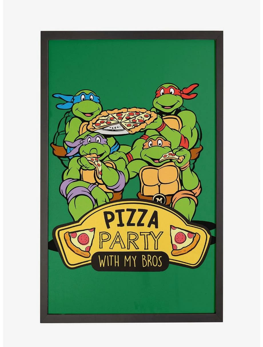 Cartoons Teenage Mutant Ninja Turtles Pizza Party Framed Poster 3 Cartoons Teenage Mutant Ninja Turtles Pizza Party Framed Poster